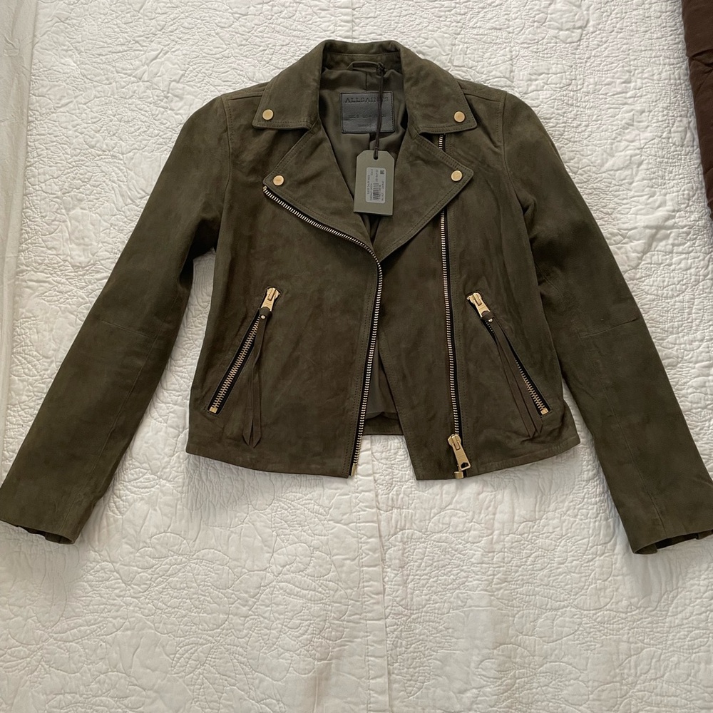ALLSAINTS Suede Dalby Biker Leather Jacket Brand anew with Tags, US Size 4 - Picture 5 of 9